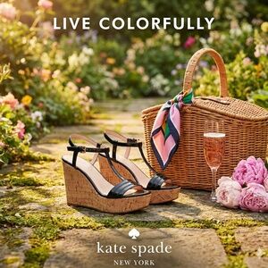 Kate Spade New York Strappy Cork Wedge Patent Leather Sandal Black Size 9